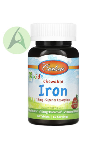 Залізо для дітей, полуниця, 15 мг, 60 таблеток Carlson Labs (314524268)