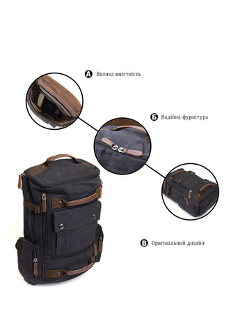 Рюкзак текстильный дорожный унисекс с ручками 20663 Черный Vintage (331907805)