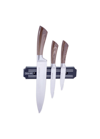 Набор кухонных ножей 4 предмета в подарочной упаковке (3 ножа+магнитный держатель) Kamille коричневые,