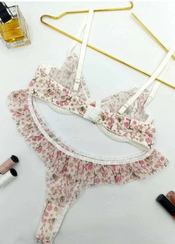 Молочний демісезонний жіночий комплект нижньої білизни в сіточку white flowers (1729 01) 75 BLUE AVCI