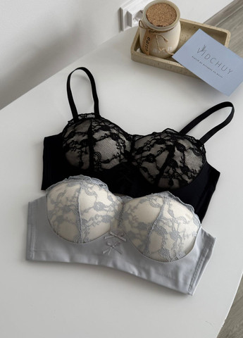 Чёрный полукружевной бюстгальтер с формованной чашкой формы «анжелика» VIDCHUY