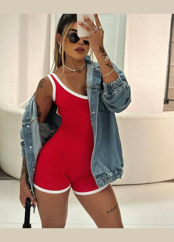 Комбинезон женский Україна комбинезон-шорты однотонный красный повседневный