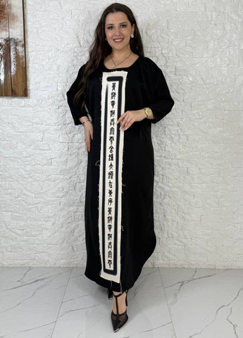 Чорна повсякденний вишукана вільна повсякденна максі сукня з орнаментом спереду та рукавами 3/4 Україна з орнаментом