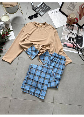 Голубая всесезон женская пижама лонгслив + брюки No Brand