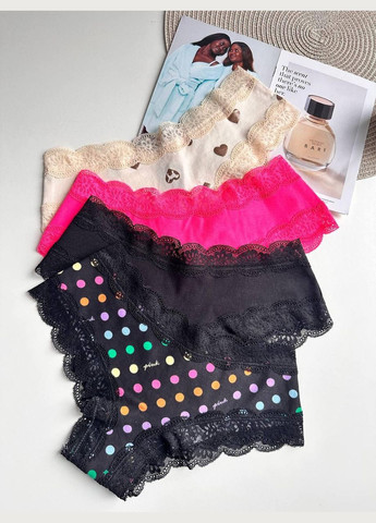 Трусики-чіки жіночі бавовняні з мереживом PINK рожеві Victoria's Secret (314769047)