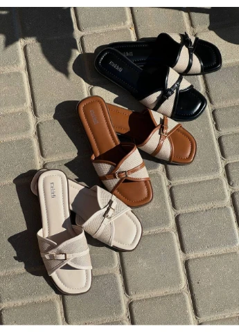 Коричневые кожаные шлепанцы No Brand
