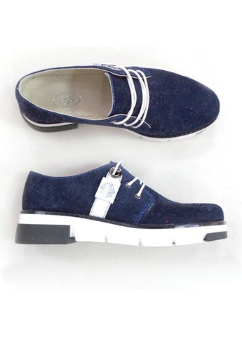 Fashion Женские синие туфли на шнуровке, размер 37 (24см) синий з натуральная замша, украина — демисезон (348472367)