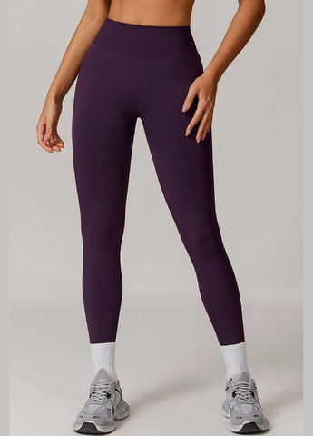 Темно-фиолетовые демисезонные женские спортивные лосины с пуш-ап эффектом и высокой посадкой однотонные для тренировок фитнеса и йоги No Brand
