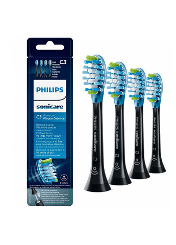 Змінні насадки для зубних щіток Sonicare C3 Premium Plaque Defence HX9044 чорні (4 шт) Philips (367086629)