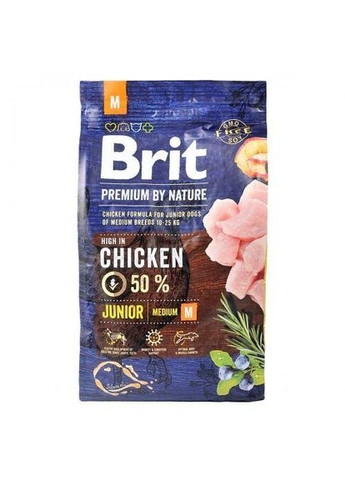 Сухой корм Dog Junior M для щенков и юниоров средних пород, с курицей, 3 кг (*) Brit Premium (323219801)