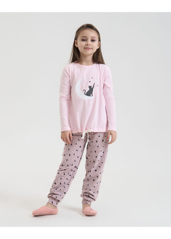 Світло-рожева піжама на дівчинку підлітка кіт та зірки Nicoletta