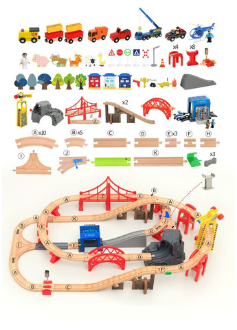 Дитяча іграшкова залізниця з дерева, 90 деталей, 102x65 (Brio, Ikea, Playtive), Електро локомотив Iekool (322280471)