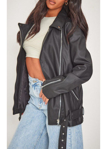 Чорна демісезонна шкіряна куртка чорна м PrettyLittleThing