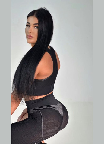 Спортивний костюм двійка (топ та велосипедки) з еластичної сіточки та ефектом пуш-ап, чорного кольору, розмір S Trends (330756994)