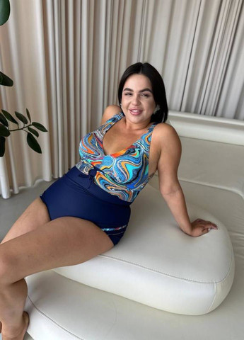 Бирюзовый летний женский сплошной яркий купальник в спортивном стиле. No Brand