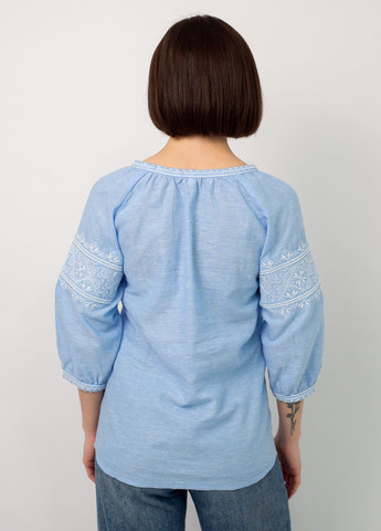 Блакитна вишиванка жіноча з льону BeART вільна, пряма льон (322847190)