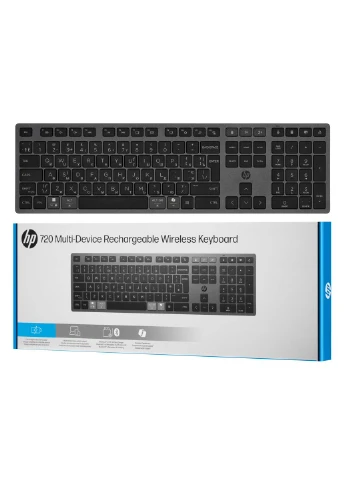 Клавіатура мембранна 720 Multi-Device Rechargeable, 109key, WL/BT, EN/UK, чорний HP (387369350)