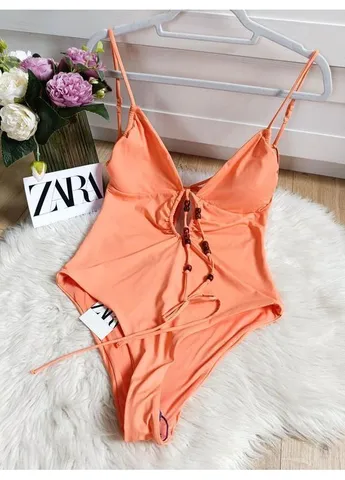 Оранжевый летний купальник с бисером Zara