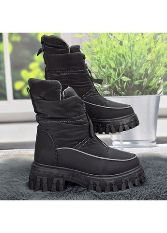 Зимние ботинки дутики женские зимние kadisalun черные на молнии KDSL тканевые