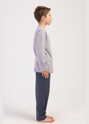 Серая всесезон пижама хлопковая подростковая мальчиковая (лонгслив,штаны) лонгслив + брюки Vienetta