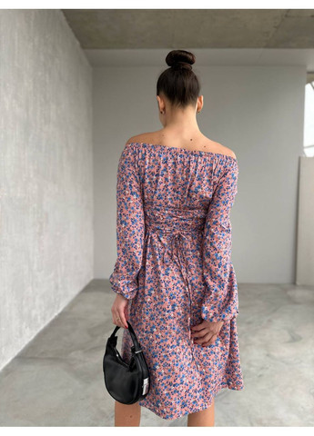 Розово-лиловое платье женское цветочный прин с разрезом No Brand