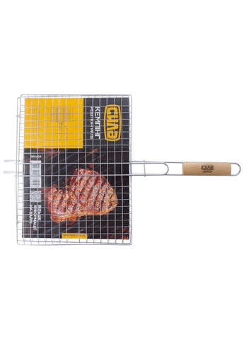 Грати для гриля з міцною дерев'яною ручкою 400 x 300 мм для м'яса та овочів Сила (332986556)