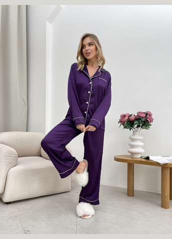 Фиолетовая всесезон шелковая пижама рубашка + брюки No Brand