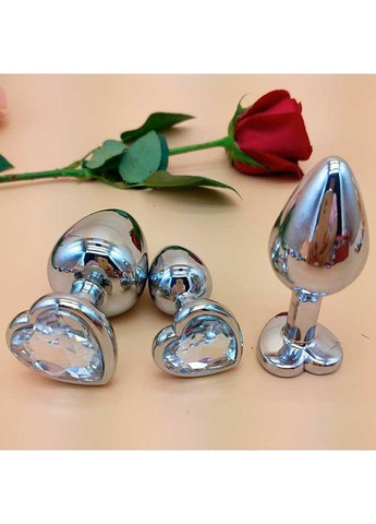 Набір синіх сталевих анальних пробок сердечка - 3 шт. (S/M/L) - Анальні іграшки No Brand (368893231)