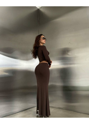Темно-коричневий демісезонний жіночий комплект з топом та спідницею Avanti