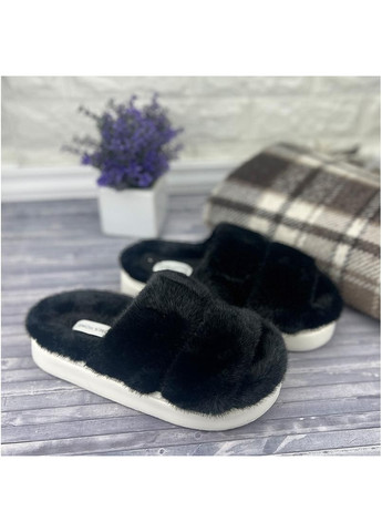 Домашні тапочки жіночі хутряні на платформі Е-0090637-1 Чорні Jomix (305695316)