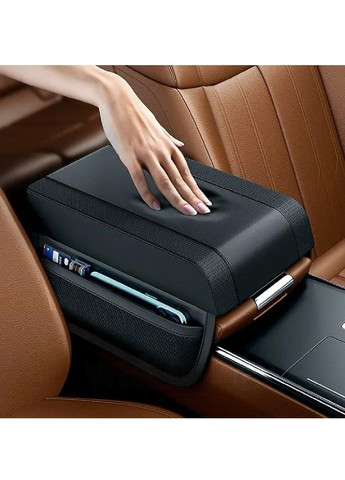 Подлокотник накладка полочка с двумя сетчатыми карманами в салон машины автомобиля экокожа 27х18х5 см (477086-Prob) Черный Unbranded (294292392)