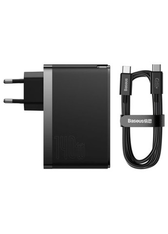 Зарядное устройство 2xUSB-C 140W + 1xUSB GaN + cable USB-C to USB-C black (CCGP100201) Baseus 2xUSB-C 140W + 1xUSB GaN + cable USB-C to USB-C bl (370016406)