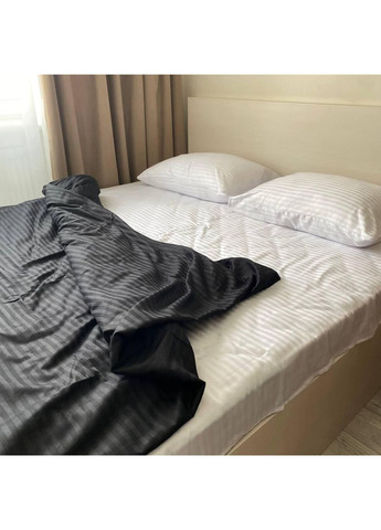 Постельное белье с резинкой Белая + черная страйп сатин PREMIUM Полуторный размер, наволочки 70/70 No Brand (364220329)