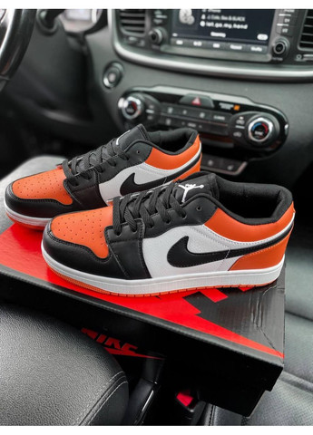КРОССОВКИ ЖЕНСКИЕ NIKE AIR JORDAN 1 LOW ORANGE WHITE BLACK НАЙК АИР ДЖОРДАН No Brand чёрные демисезоны (367173372)