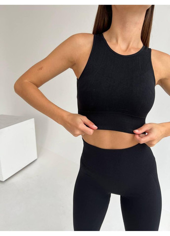 Женский фитнес-топ бесшовный / Спортивный черный эластичный / Женский топ для тренировок черного цвета No Brand (370204802)