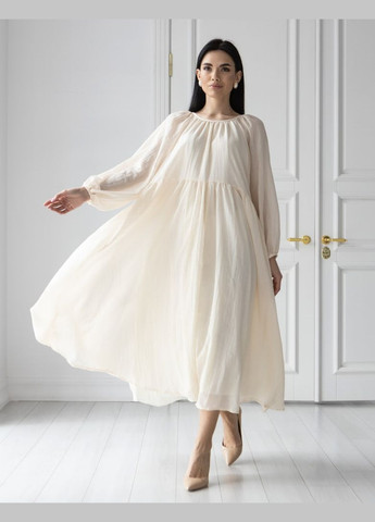 Бежевое платье макси свободного кроя 111435 бежевый No Brand