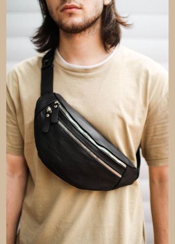 Чоловіча сумка на пояс, бананка с натуральної шкіри SL002 (Чорна) SKILL (323427272)