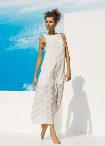 Белое кэжуал длинное платье белого цвета в прозрачный горошек. ORA однотонное