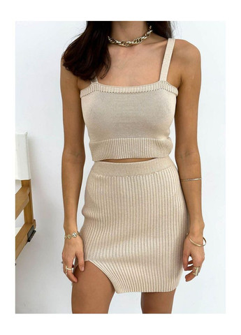 Бежевая кэжуал однотонная женская юбка с разрезом joy Art Knit