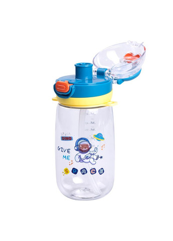 Пляшка для води дитяча 550 мл з ремінцем і трубочкою для спорту та школи 20 см Синя HP-14-45BL Jooki (358706662)