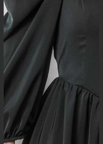 Черное повседневный, праздничный платье мини со шнуровкой длинный рукав CHICLY однотонное