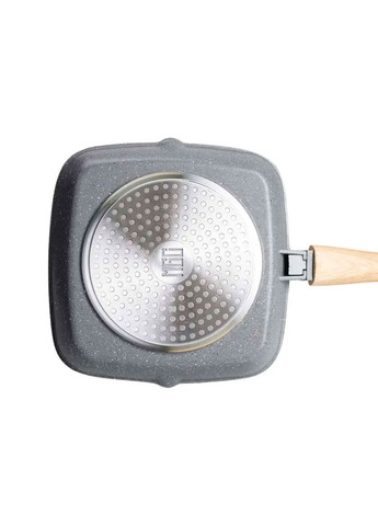 Алюминиевая сковорода-гриль 24 см со стеклянной крышкой Квадрат серый MGC Jooki (358705633)