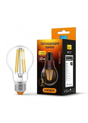 Лампа Filament A60F 10 Вт E27 4100 K Прозрачная (25791) Videx (284106909)
