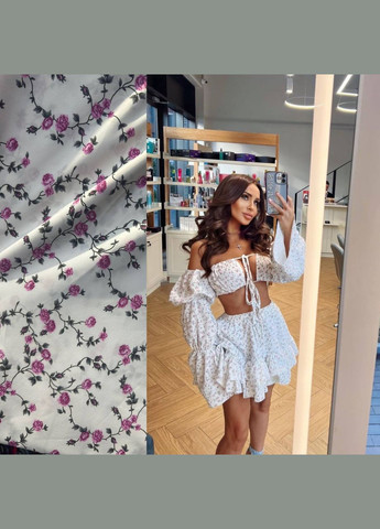 Красивый летний костюм в цветочном принте из качественного софта, элегантный костюм 2-ка (топ+воздушная мини-юбка) No Brand 501 (295547476)