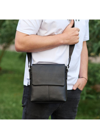 Кожаная мужская сумка-мессенджер 21х23х5.5, сумка планшет через плечо 48450 черная Tiding Bag (370159503)