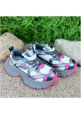 Серые жiночi кросiвки комбiнованi на платформi е-0020817-6 сiро-рожевi No Brand