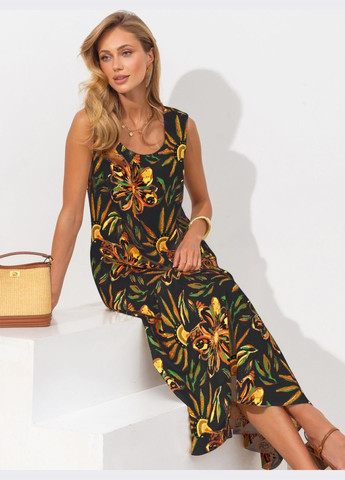 Черное чёрное платье-макси в цветочный принт Dressa