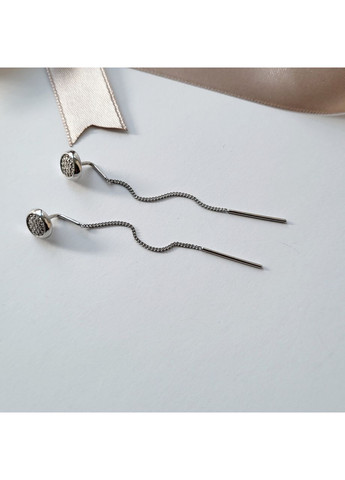 Серебряные серьги протяжки Монетки с Белыми камнями серебро 925 пробы Родированное 714с 1.74г No Brand (306742686)