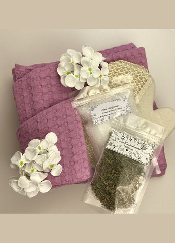 Подарунок для жінки SPA набір для лазні, сауни тюрбан для волосся, рушник, чай чебрець, мочалка, сіль, мильні квіти (5743-2242) No Brand (336186753)