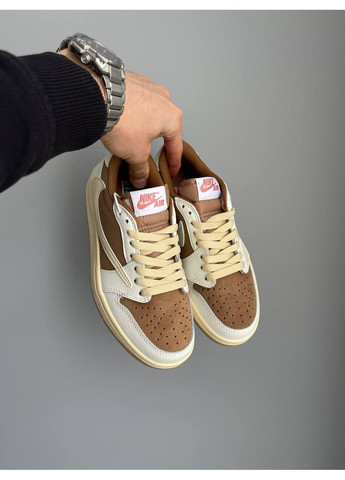 Коричневі Осінні кросівки чоловічі і жіночі nike air jordan 1 low x travis scott reverse mocha brown 2 | найк еір джордан 1 коричневі No Brand